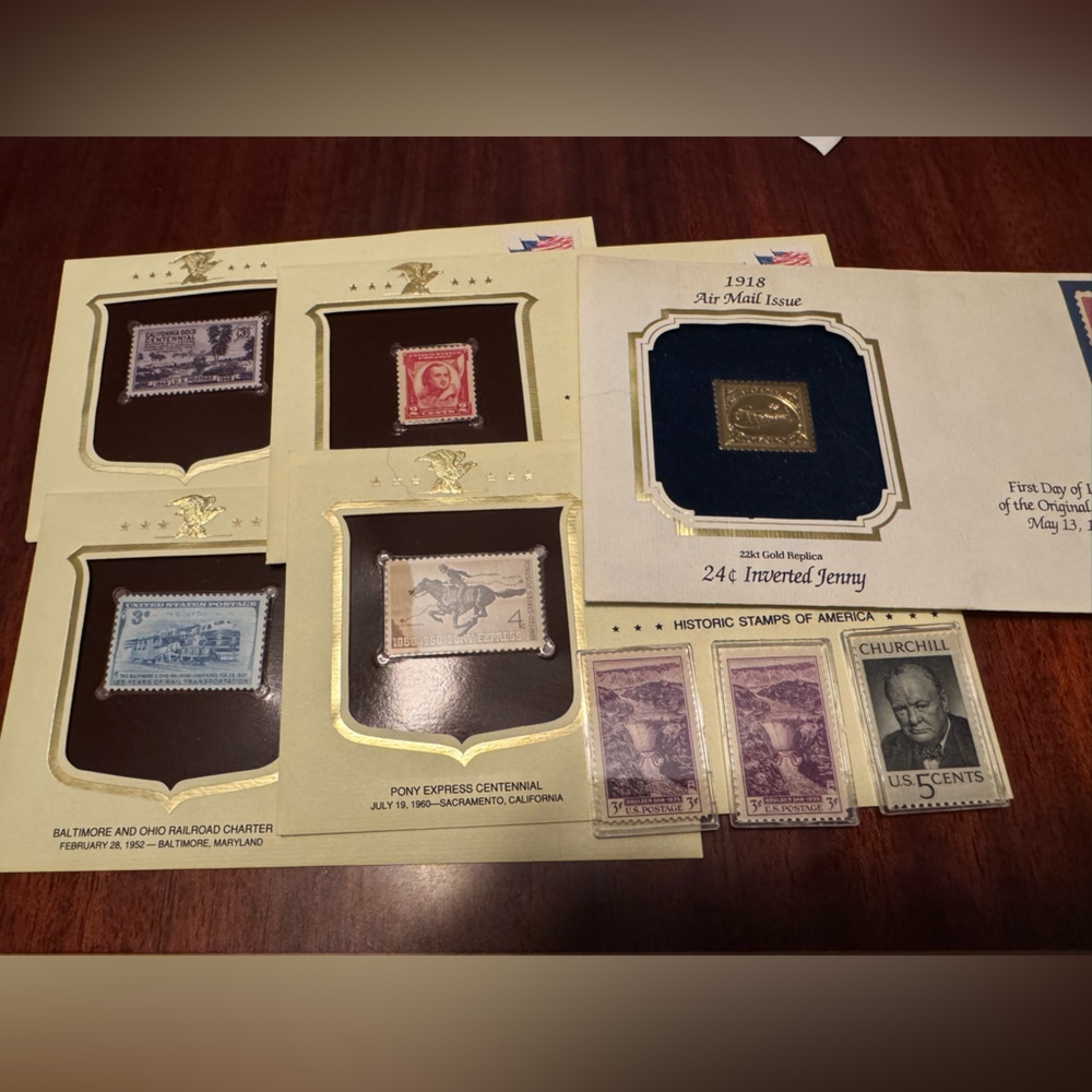 Vintage Stamp Collection with Gold Accents